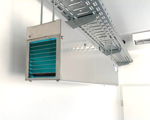 UVC air disinfection system mounted.