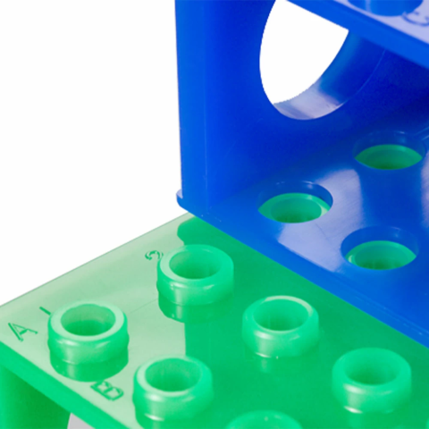 Detail of four sided tube rack for stacking.